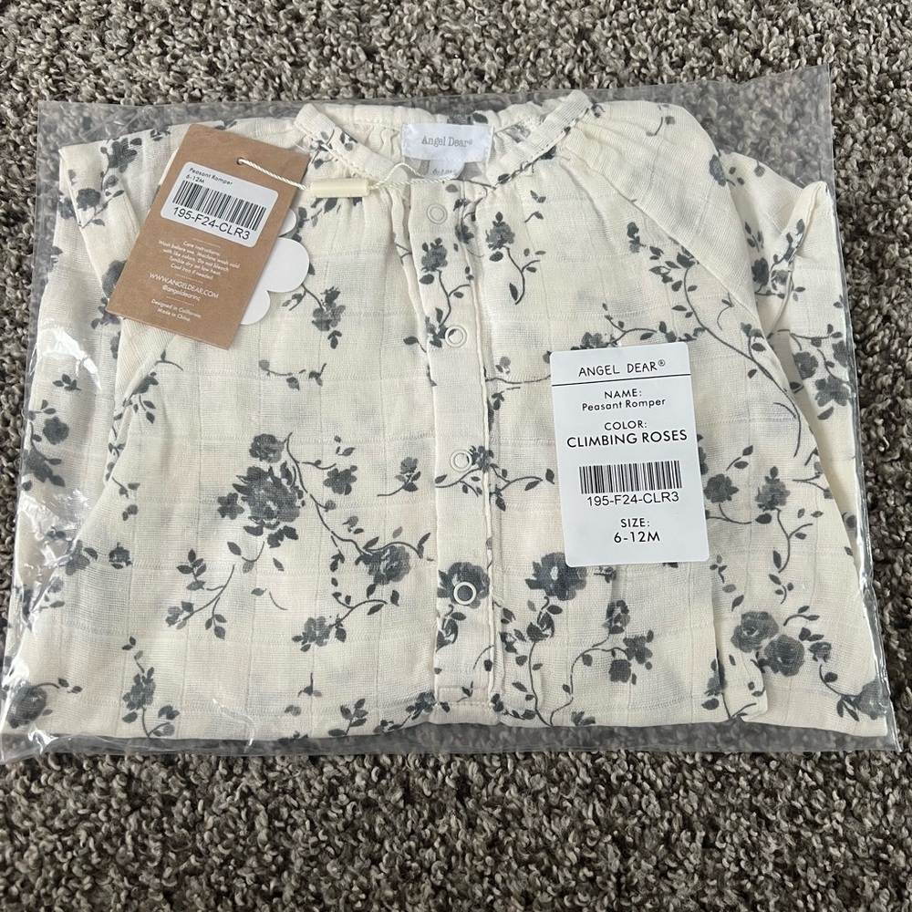 Angel Dear Cream and Gray Rose Romper - Picture 3 of 3